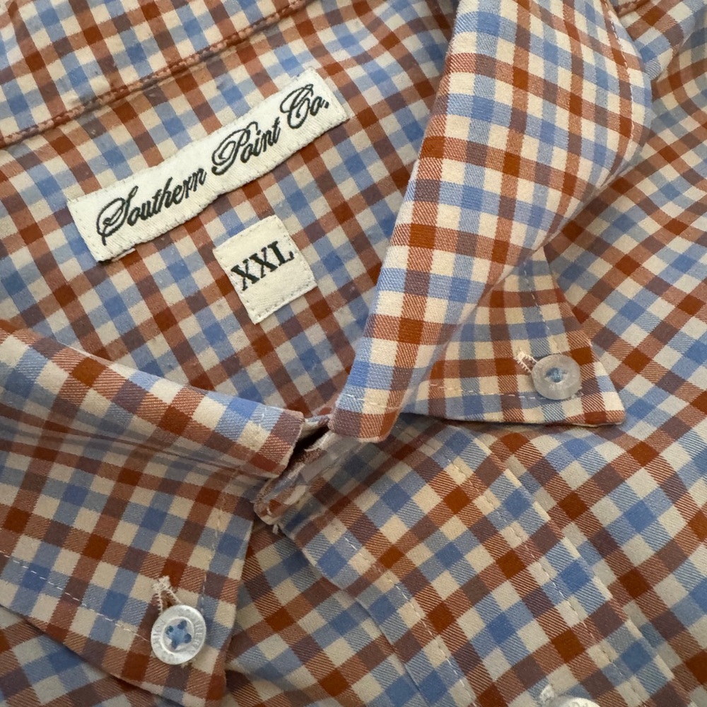 Southern Point Co. Men's Blue and Brown Checkered Long Sleeve Shirt
